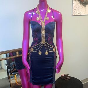 Rubber Ducky satin like sexy peekaboo lace dress